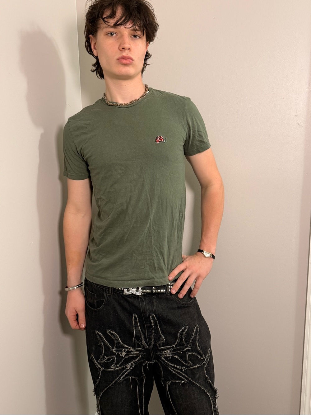 Men's Olive Green Short-Sleeve Crewneck T-Shirt